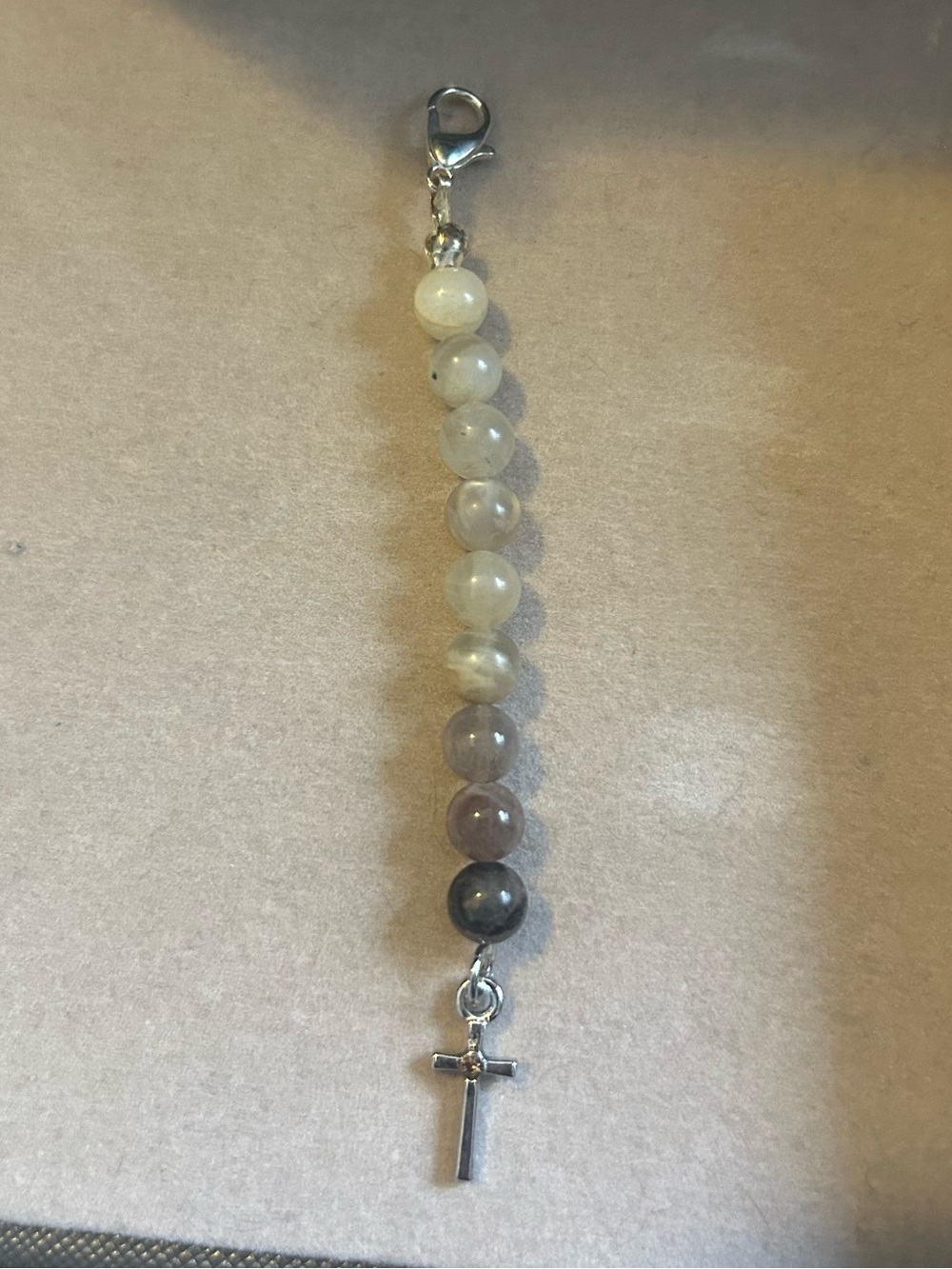 Moonstone Crystal Beaded Keychain with Cross Charm - Handmade